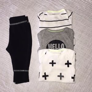Trendy, black and white onesie set.